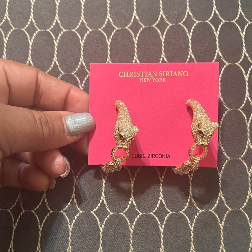 Christian Siriano Cheetah Cubic Zirconia Hoop Earrings